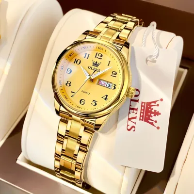 OLEVS 5567 Quartz Casual Watch Gift Alloy Watchband Round-dial Wristwatch Week Display Calendar Luminous